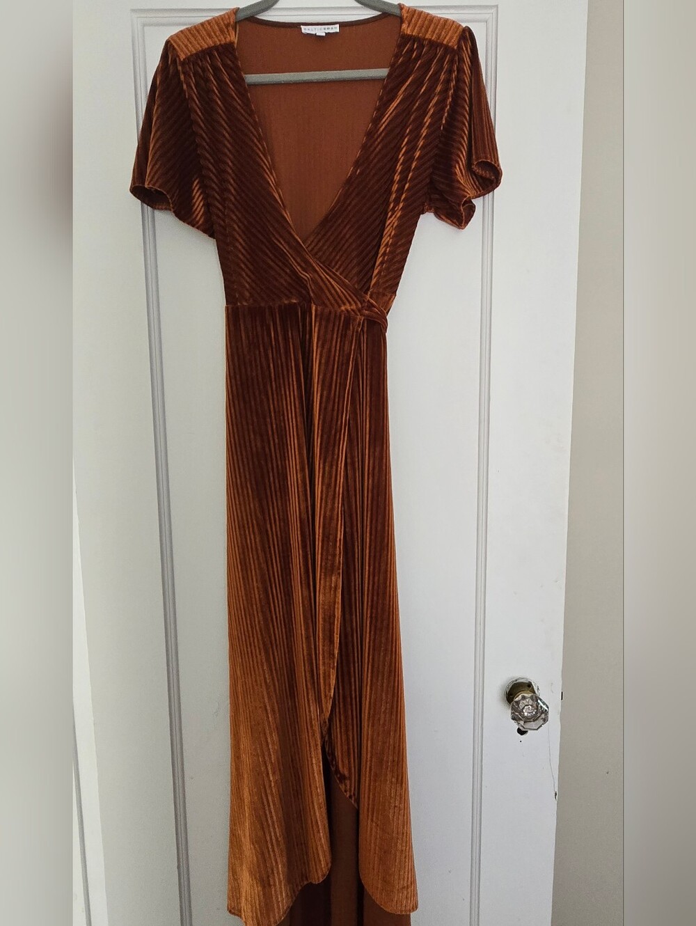Baltic Born Copper-Brown Velvet Wrap Maxi Dress